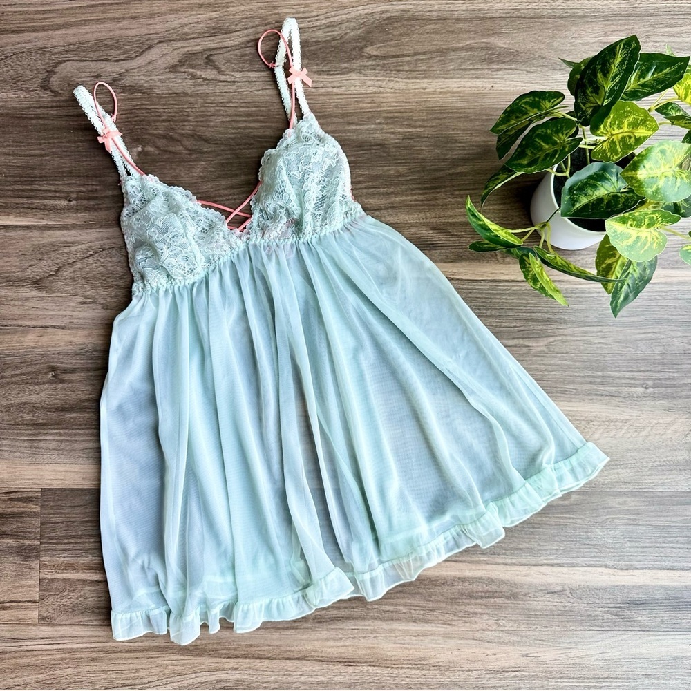 Victoria's Secret Mint Green and Coral Chemise - Picture 2 of 12